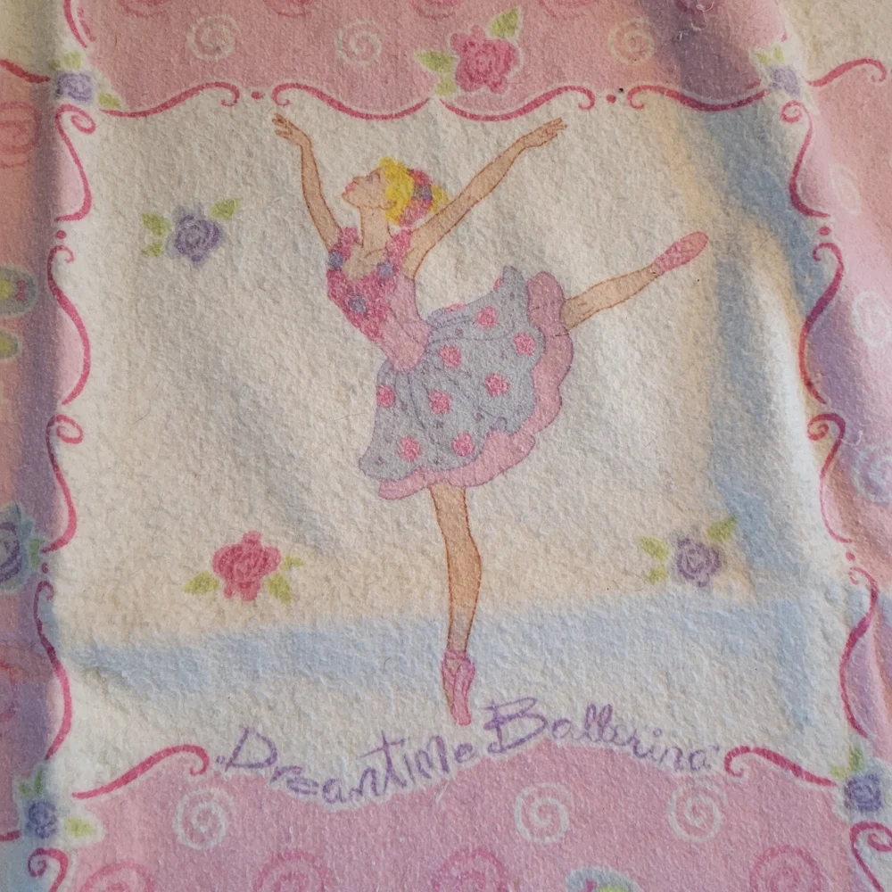 Vintage Barbie Ballerina Kids Twin Blanket Pink and White